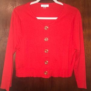 Red 3/4 Sleeve Button Front Cardigan/ Shrug